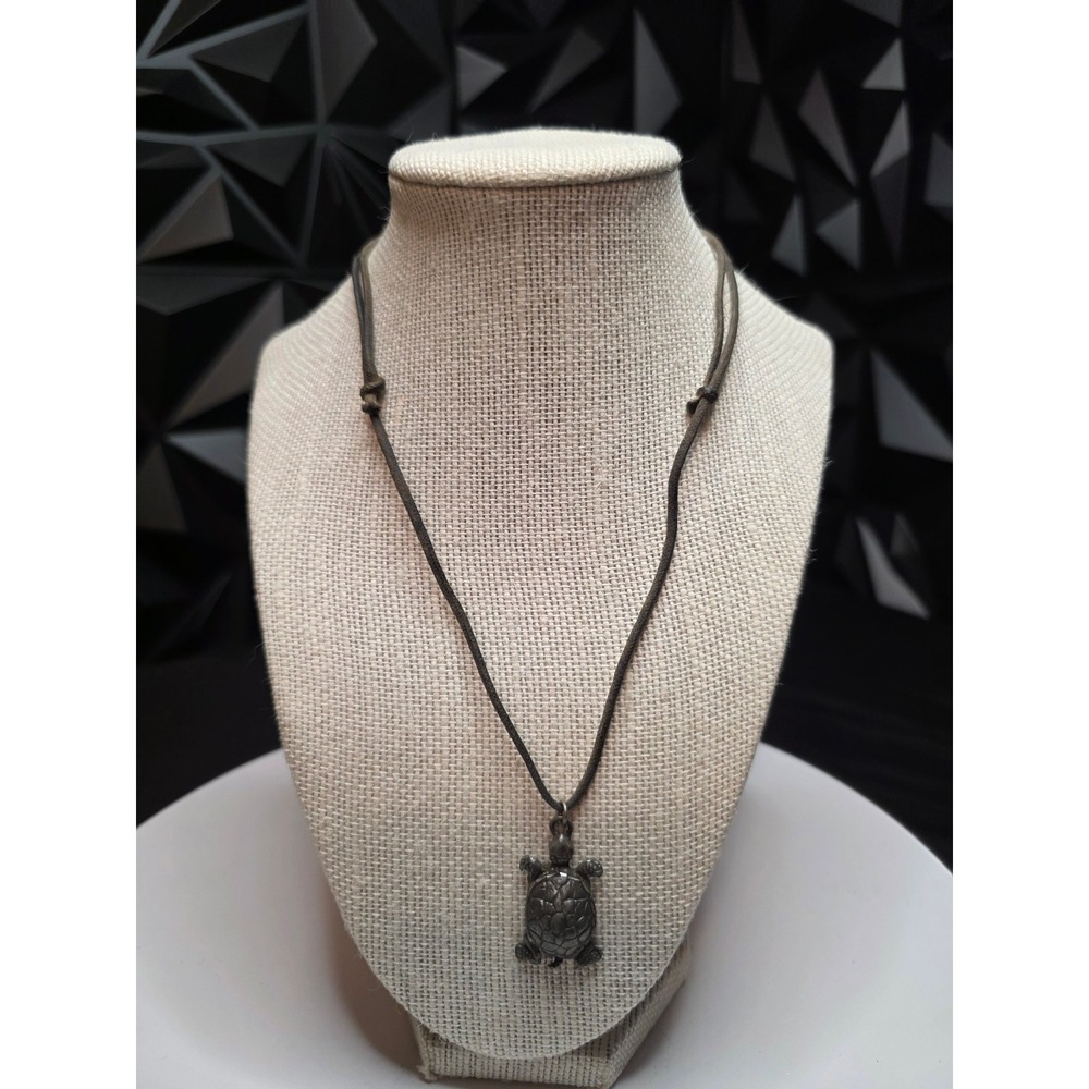 Pewter Sea Turtle Pendant Necklace Adjustable Brown Cord USA Made Beach Jewelry - Picture 13 of 13